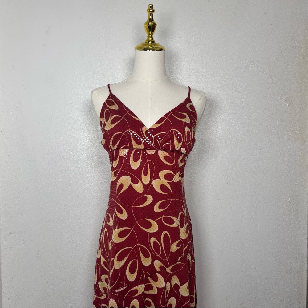 marie y2k red & cream oval pattern midi dress flowy 2000s - 1990s downtown‎ girl